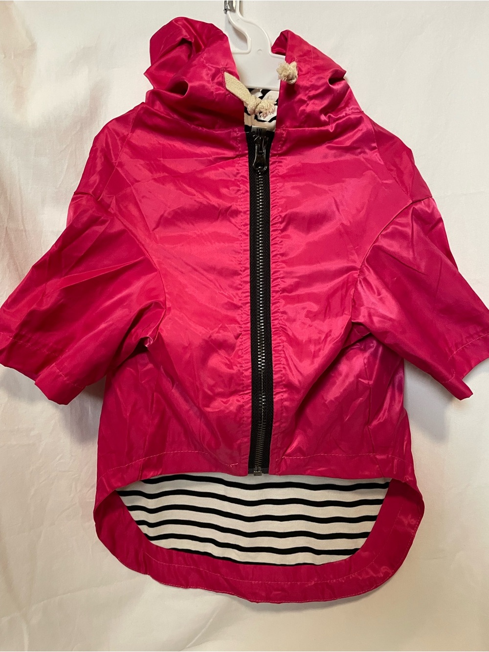 Hot Pink Hooded Dog Jacket with Striped Lining